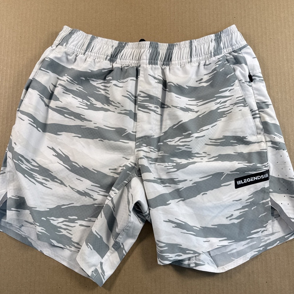 Legends Shorts Men's Medium White/Gray Camo Athletic Linerless Gym Training